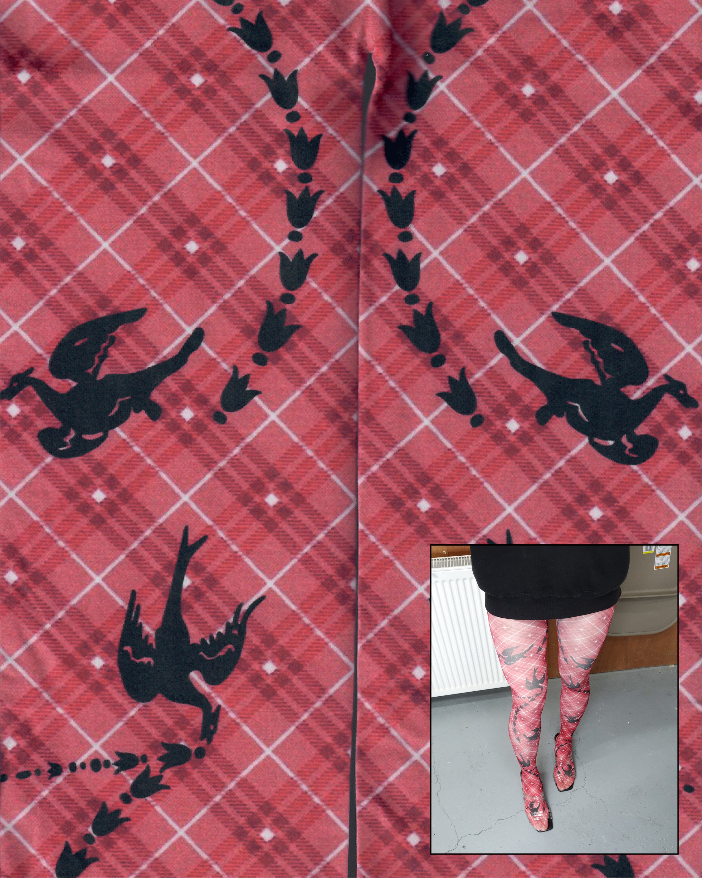 digital printed red sheer tights with full details