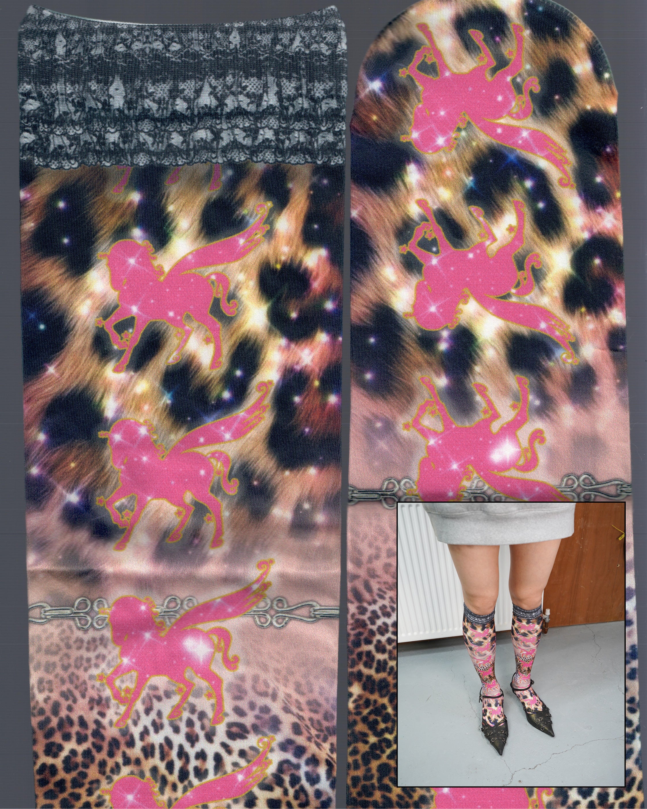 Leopard Gradient Winged HorseHigh Ankle Socks 03