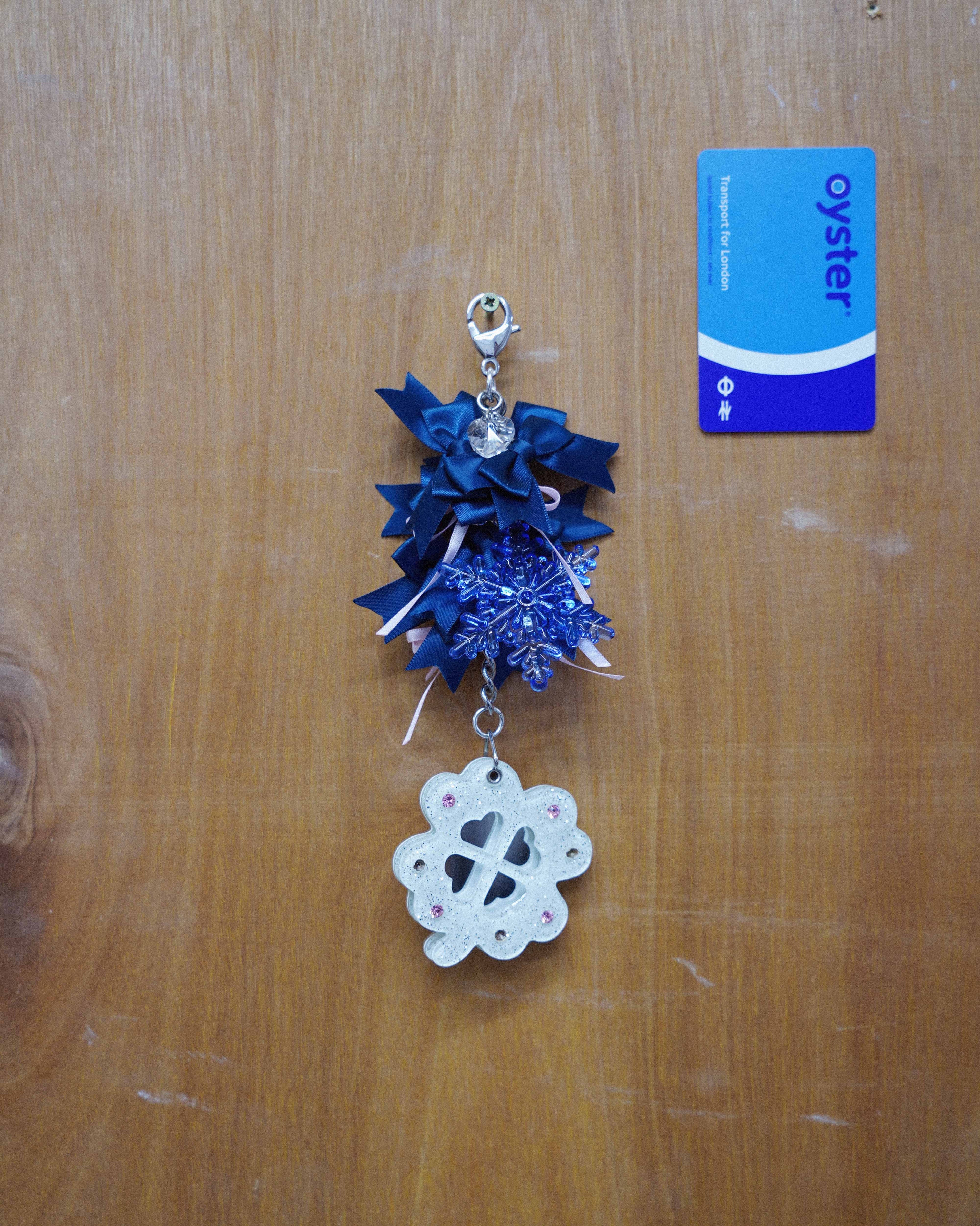 Lake Blue Mirror Ribbon Bow Artisan Keychain 12