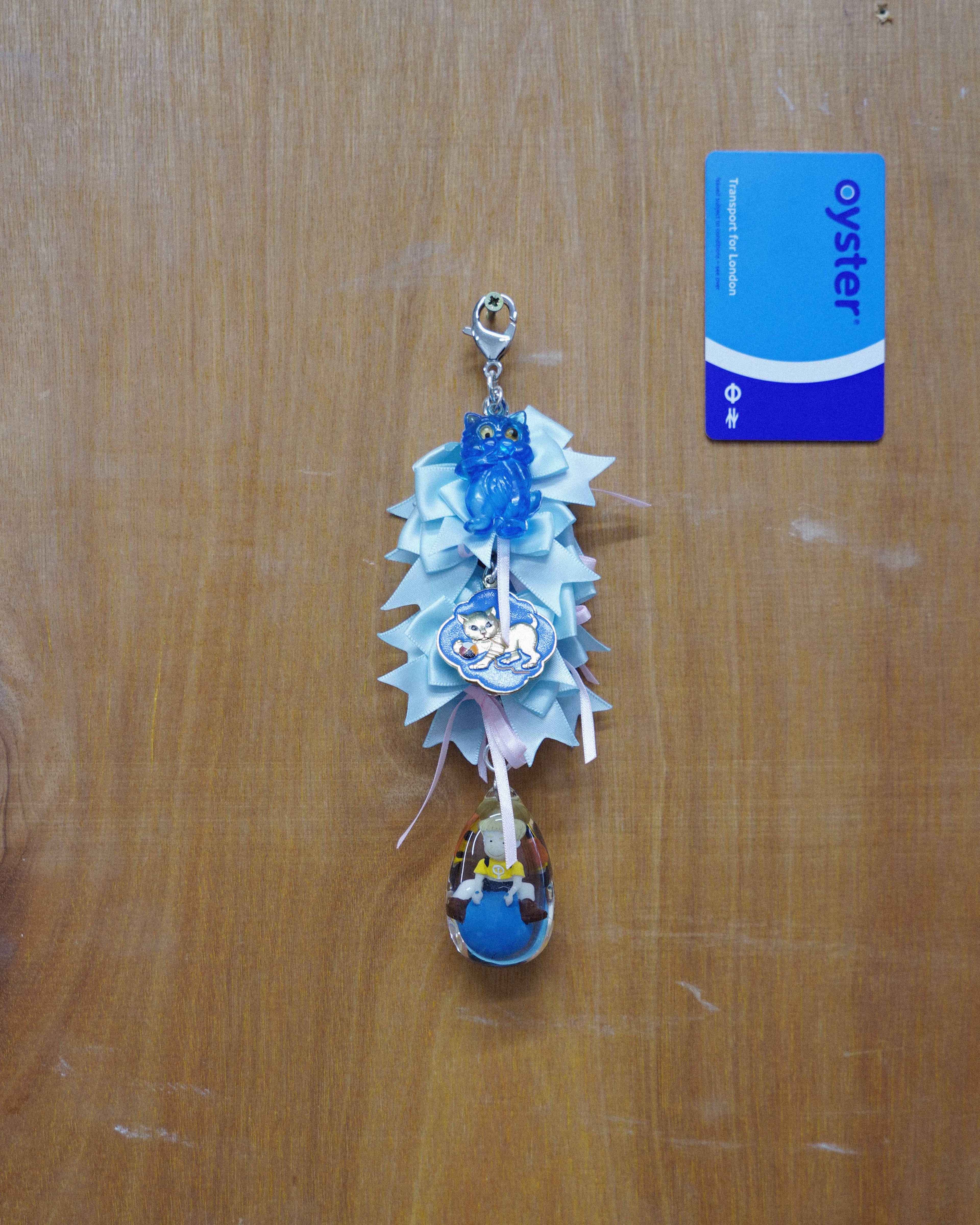 Baby Blue Drip Ribbon Bow Artisan Keychain 08