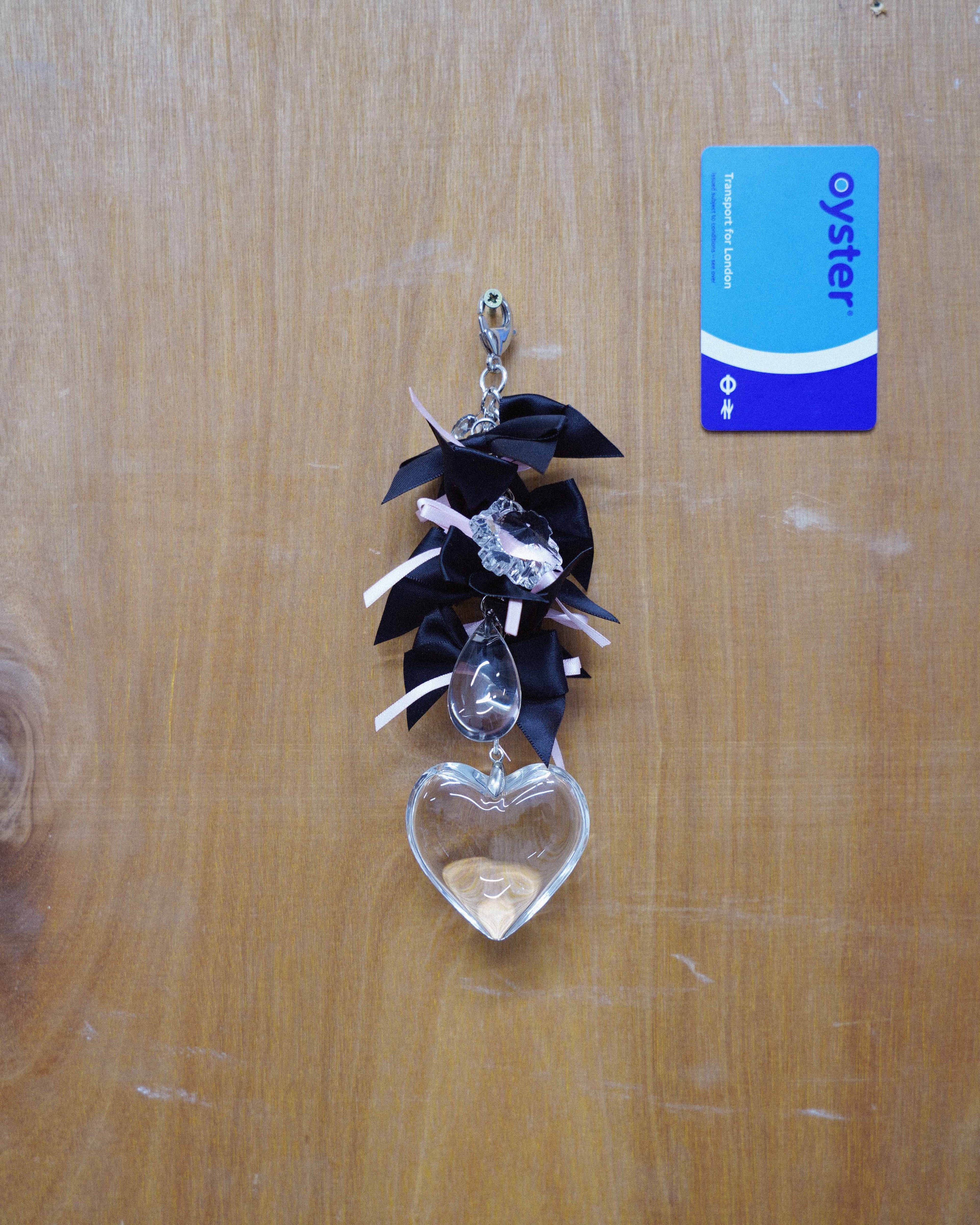 Black Heart Ribbon Bow Artisan Keychain 11