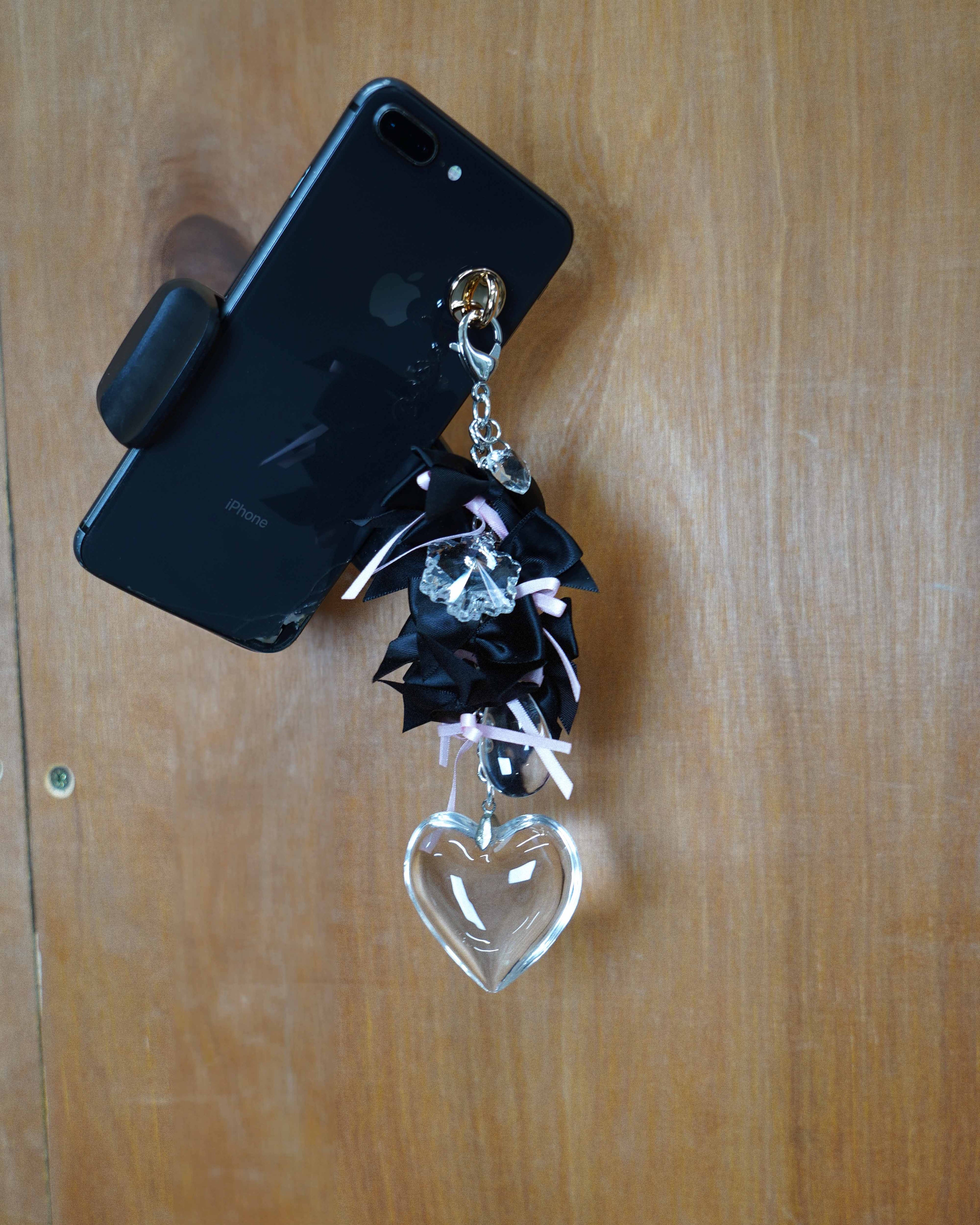 Black Heart Ribbon Bow Artisan Keychain 11