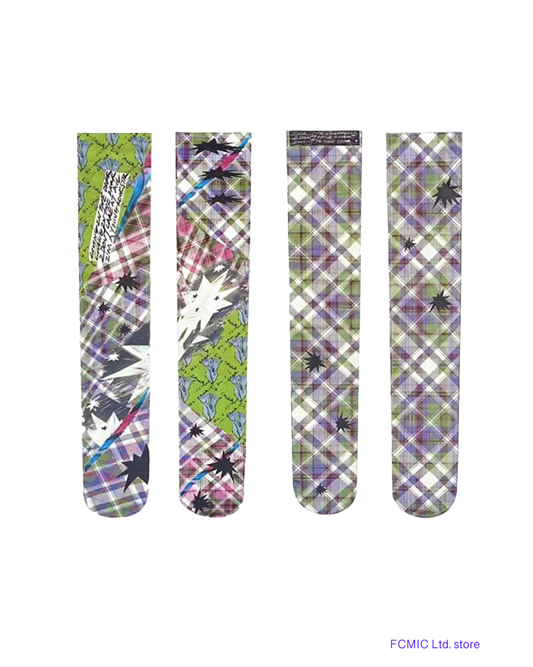 Asymmetric Argyle Manga High Ankle Socks 02