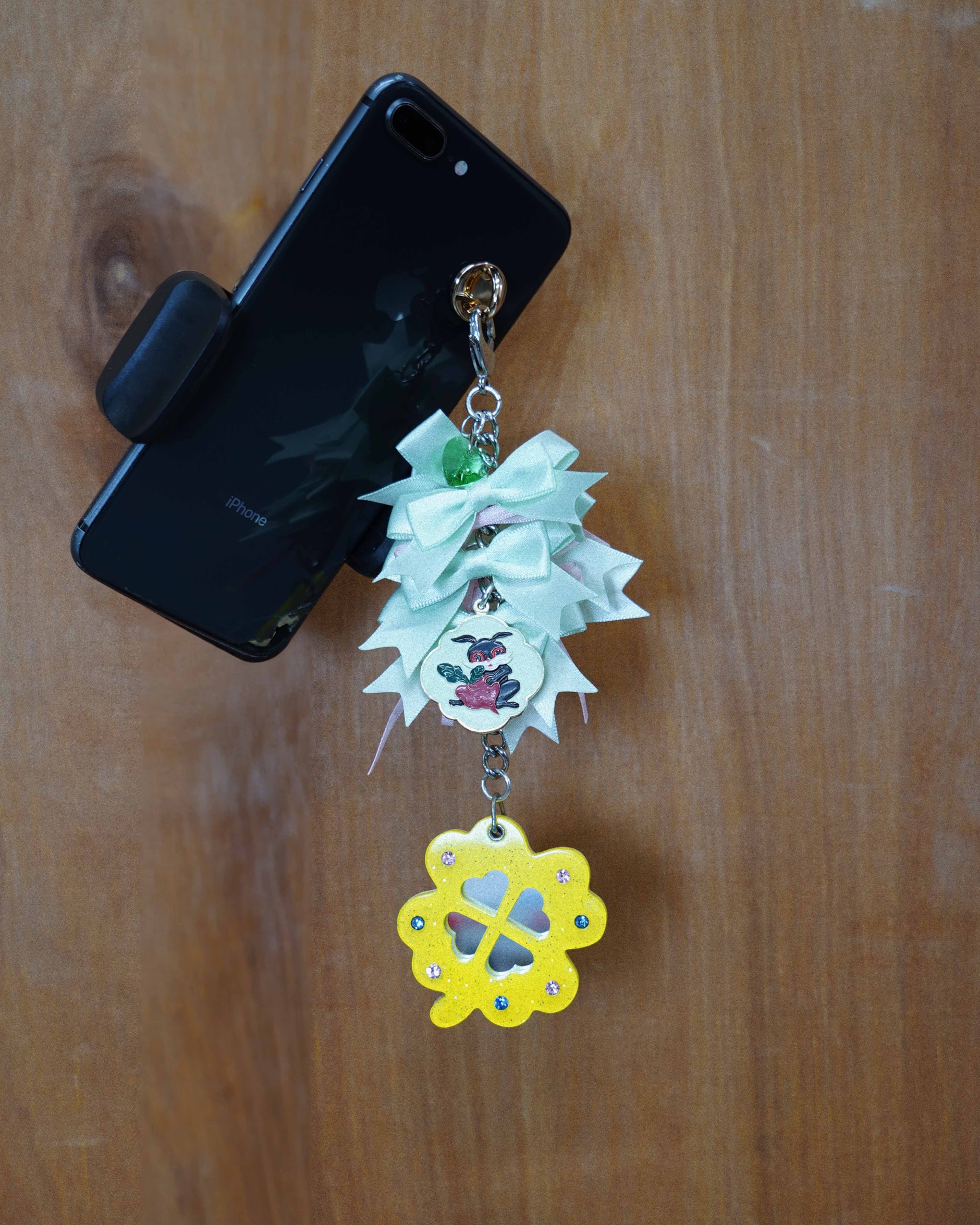 Mint Mirror Ribbon Bow Artisan Keychain 09