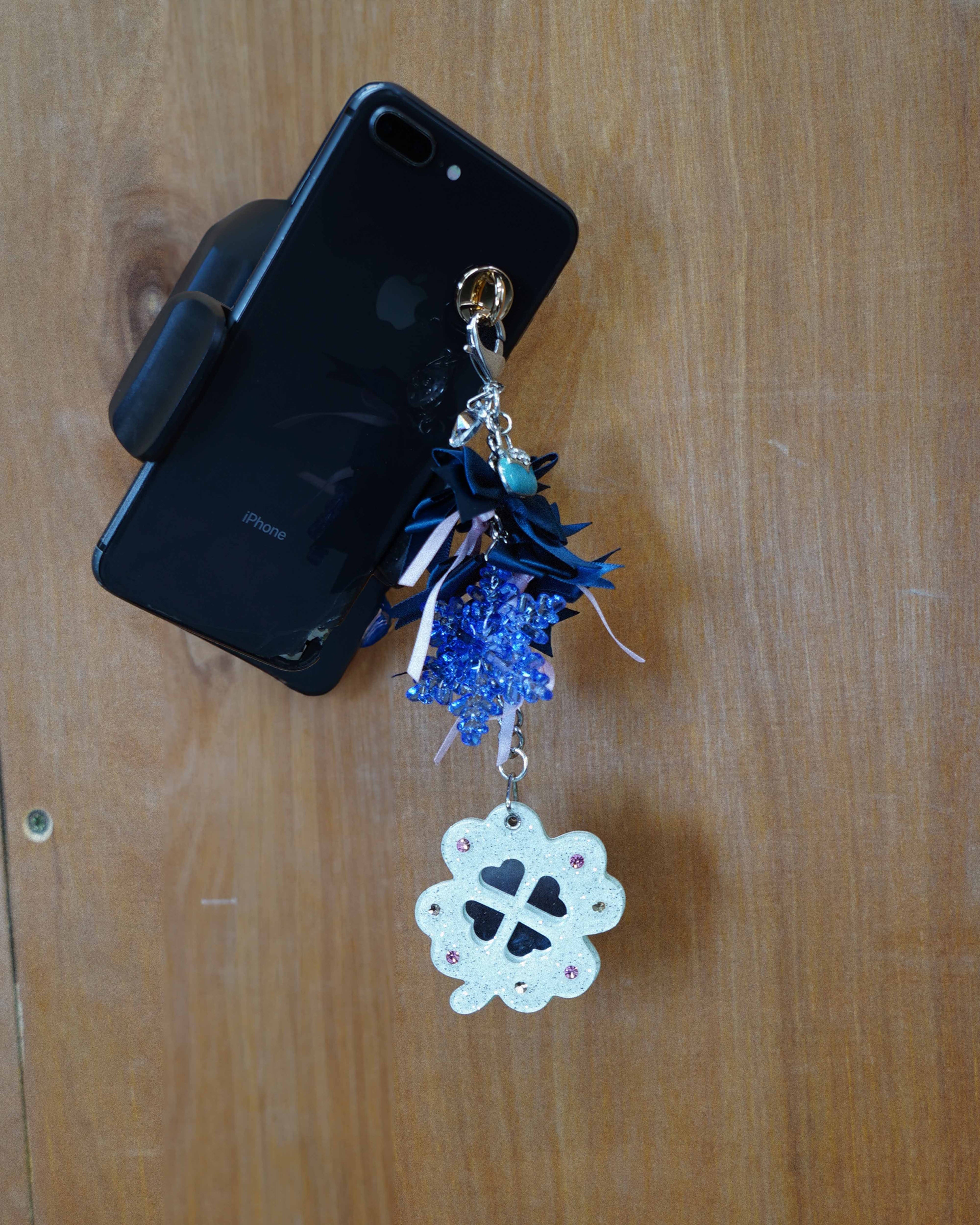 Lake Blue Mirror Ribbon Bow Artisan Keychain 12