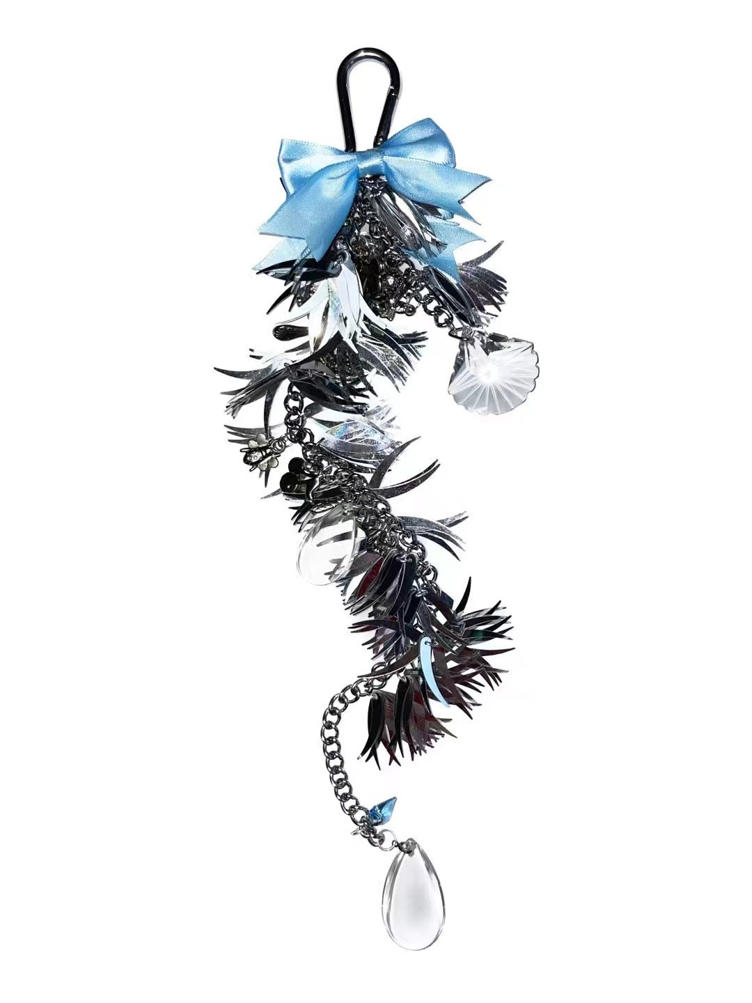 Antique Silver Metallic Feather Artisan Keychain - Long 03
