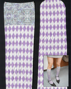 digital printed violet sheer high ankle socks with full details