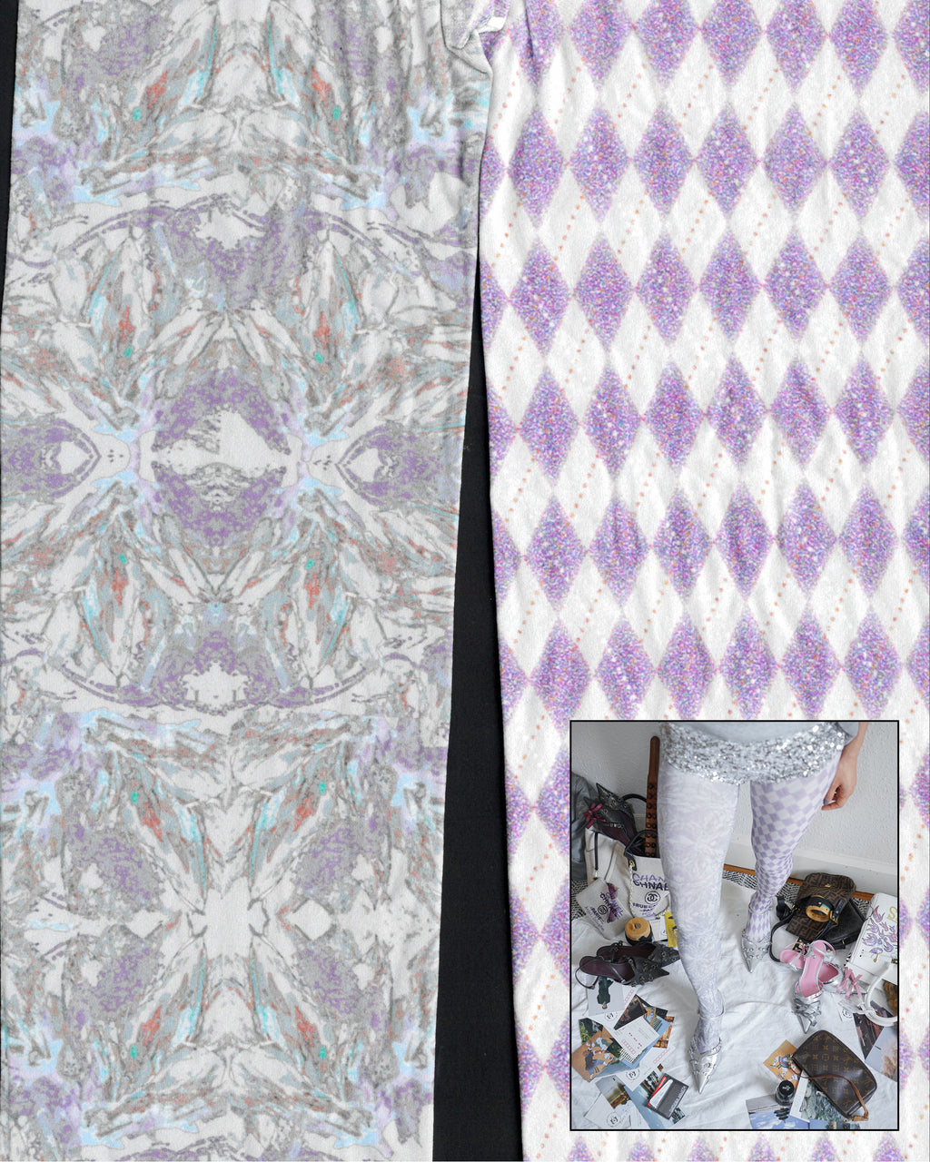 digital printed sheer tights with full details