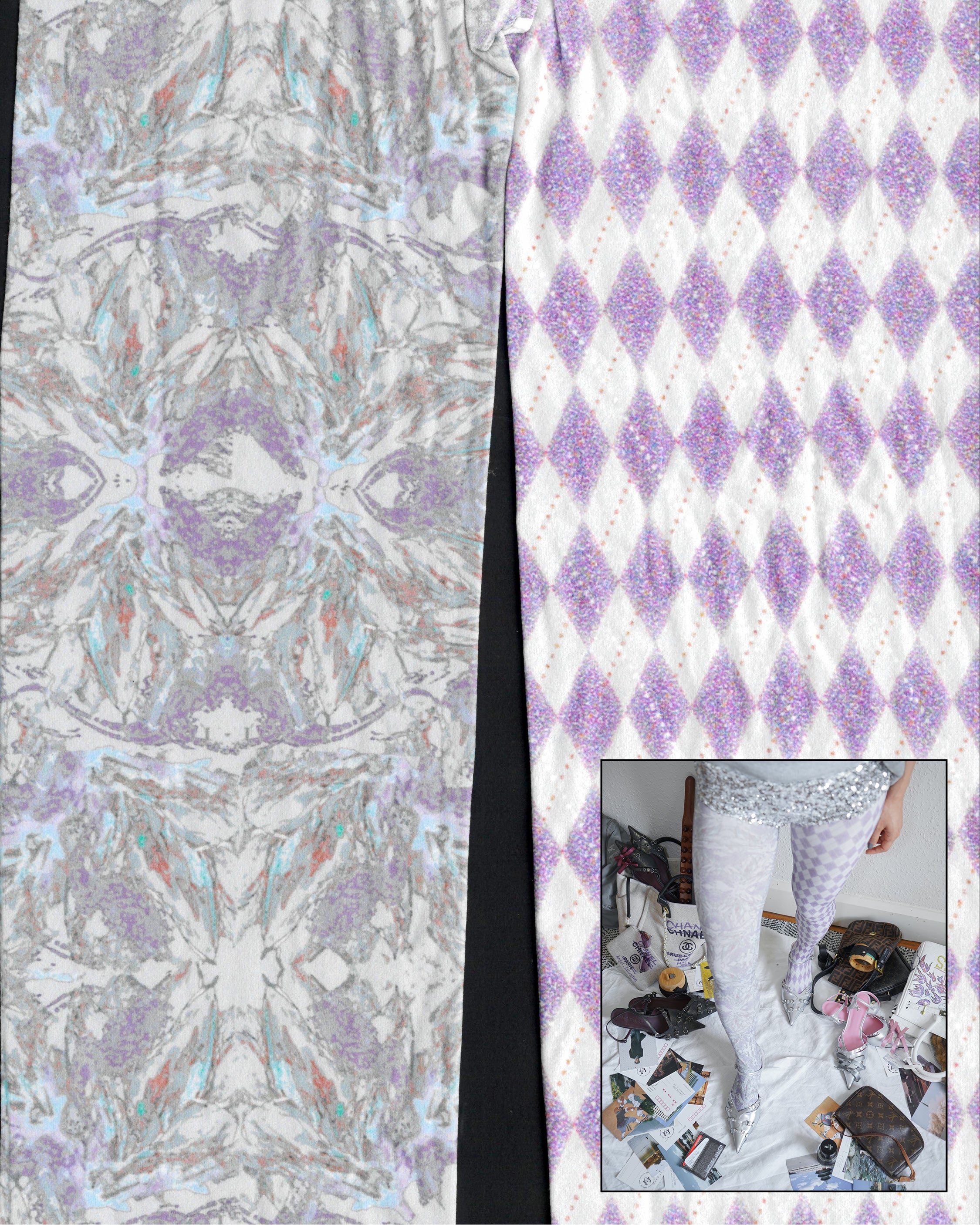 digital printed sheer tights with full details