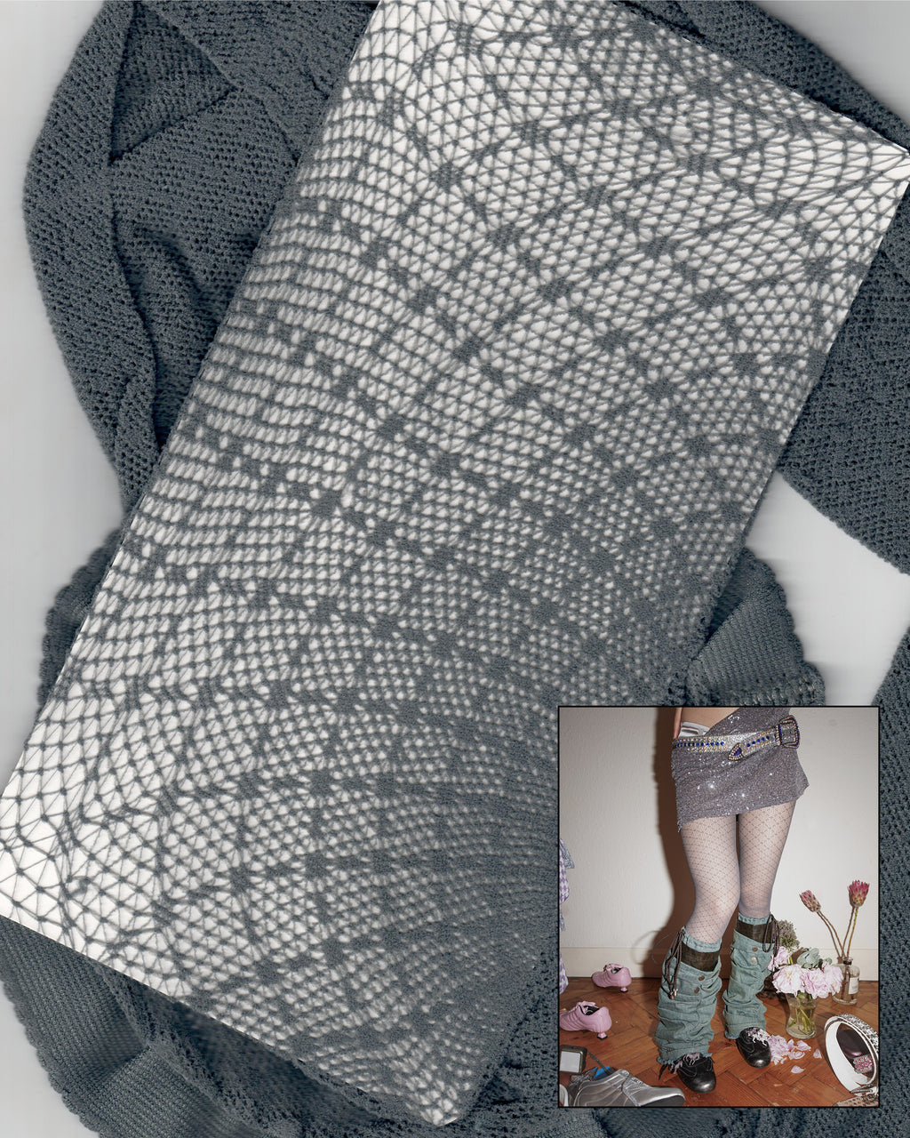 grey lace tights with full details