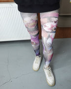digital printed orchid flower and eyes pattern sheer tights with nike air force 1
