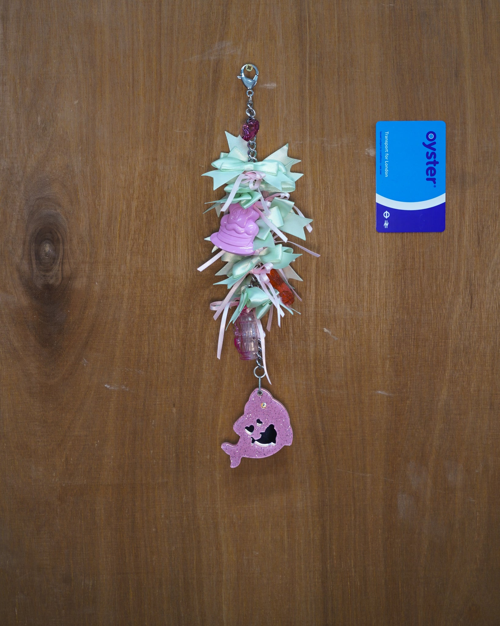 Mint Mirror Ribbon Bow Artisan Keychain - Long 06