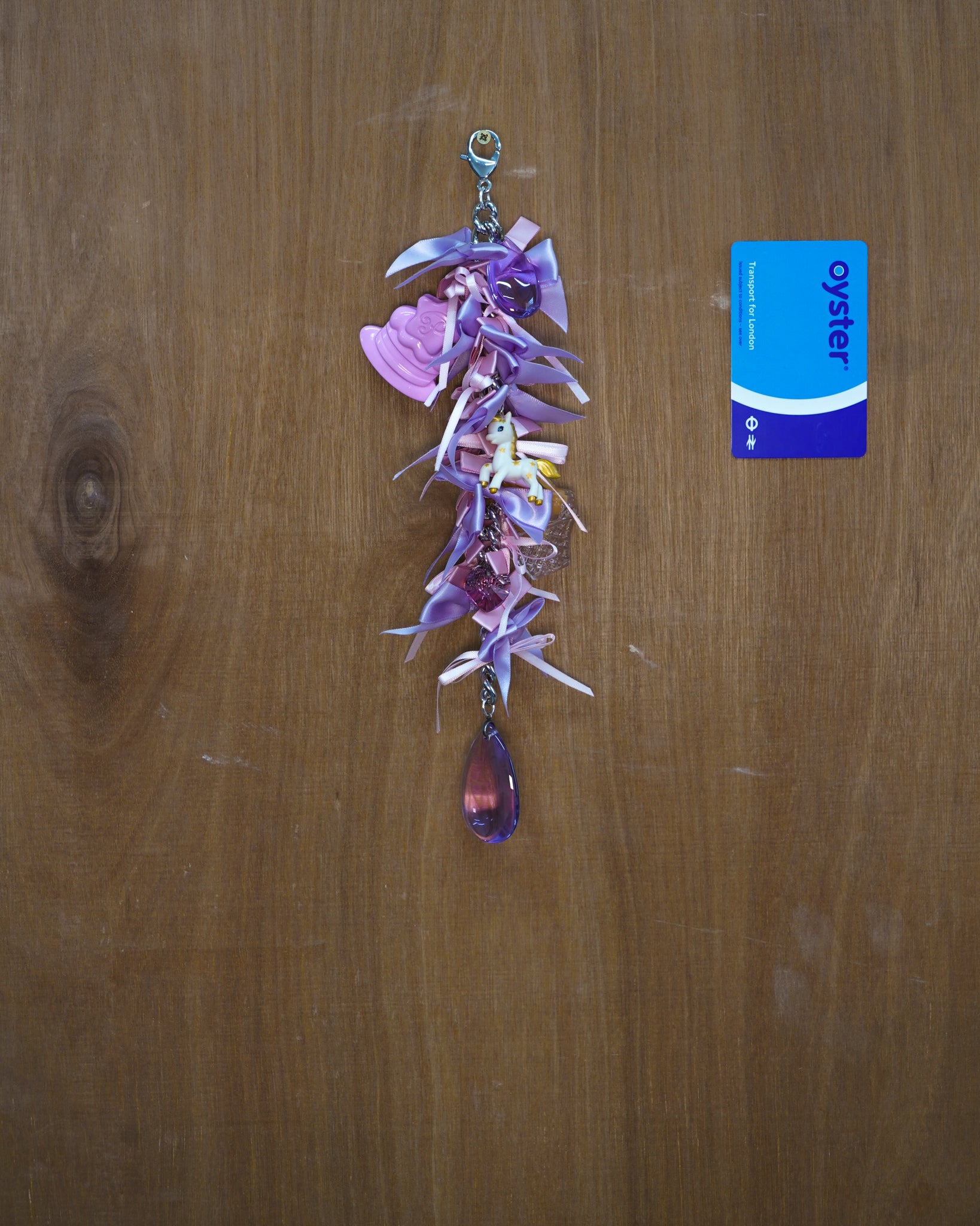 Lavender Drip Ribbon Bow Artisan Keychain - Long 07