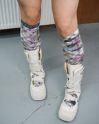 Asymmetric Argyle Manga High Ankle Socks 02