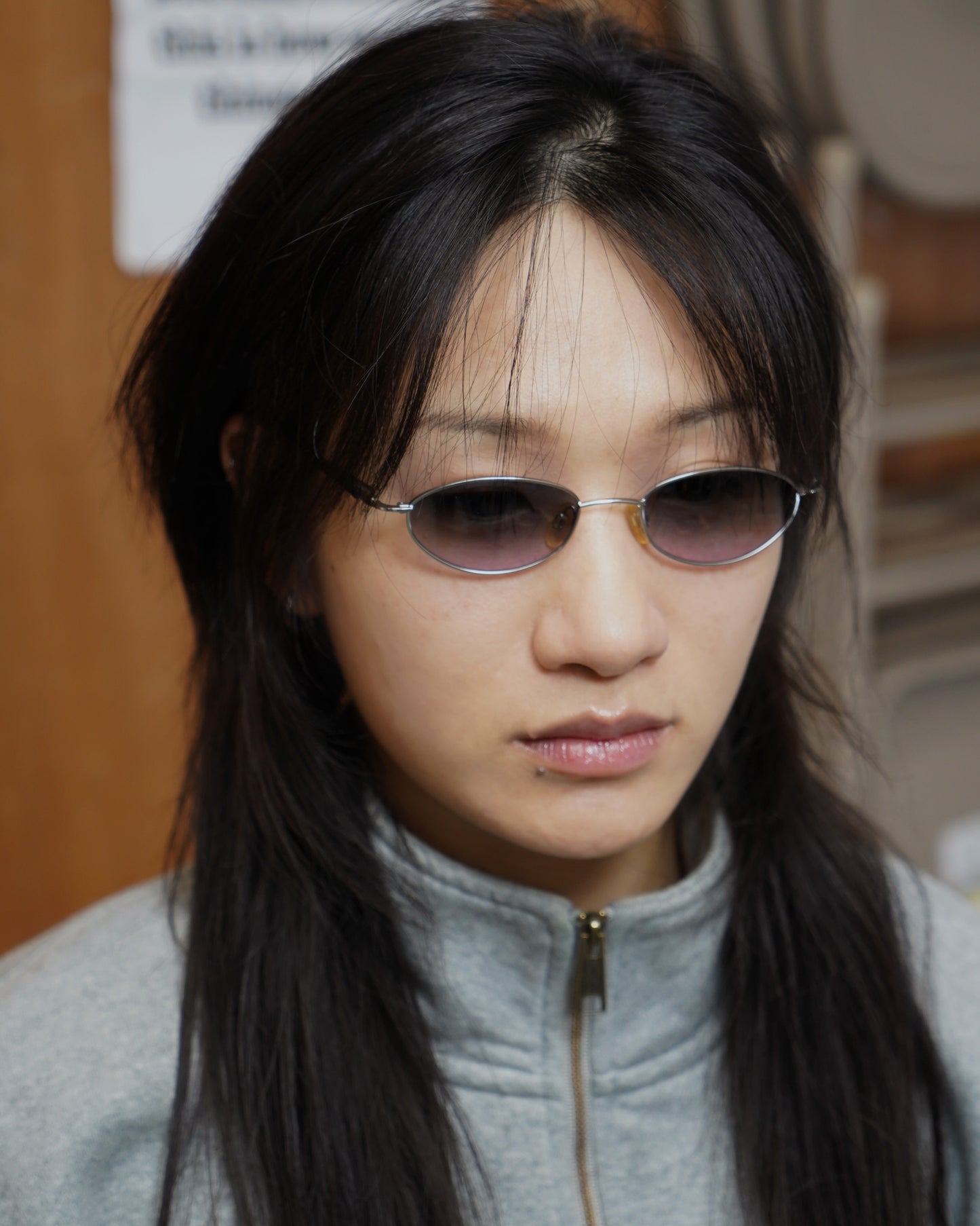 y2k sunglasses on model front side