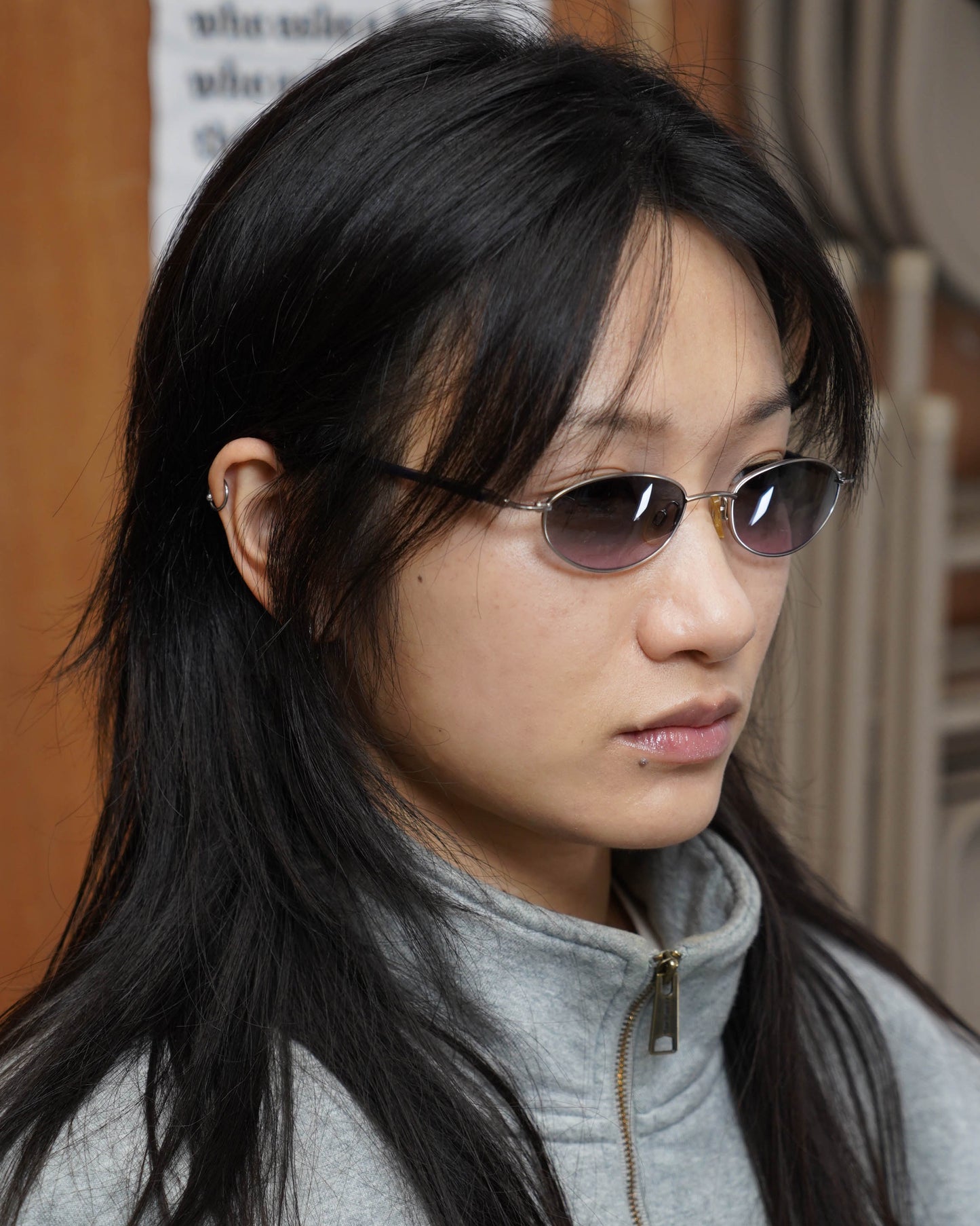 y2k sunglasses on model 