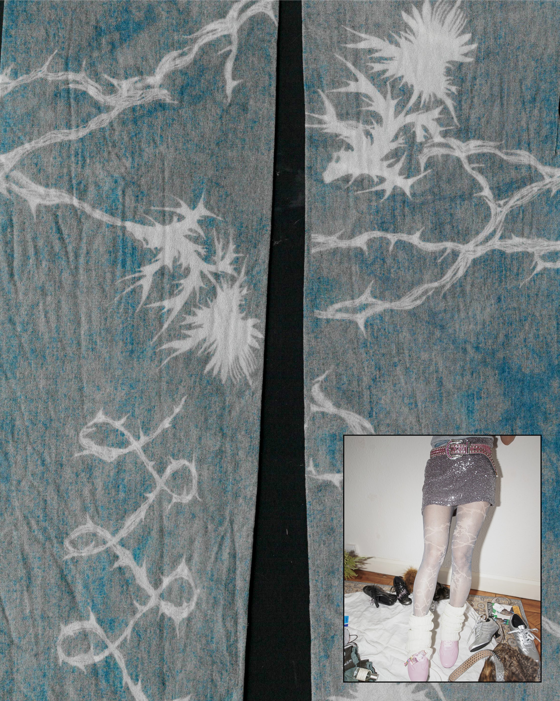 semi-sheer printed tights with full details
