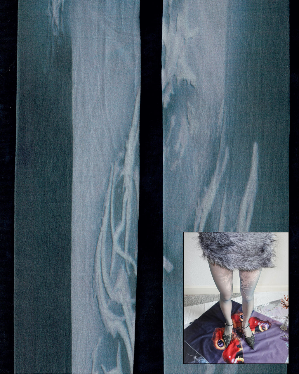 digital printed semi-sheer tights with full details