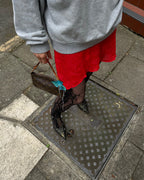 black lace tights with LV mini bag and gimaguas dress and grey hoodie