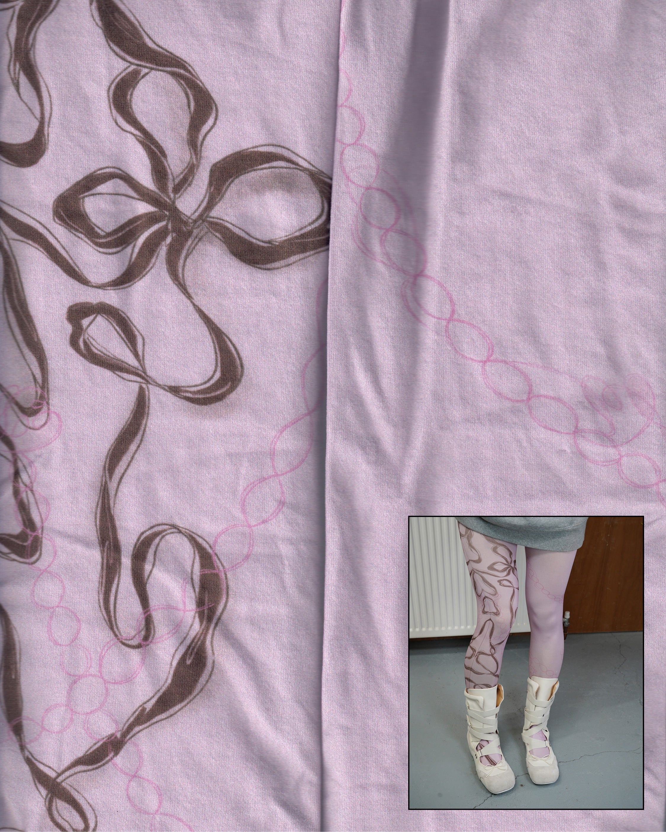 digital printed sheer tights with full details