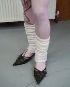 digital printed pink sheer tights with black kitten heel sandals and white miumiu leg warmer