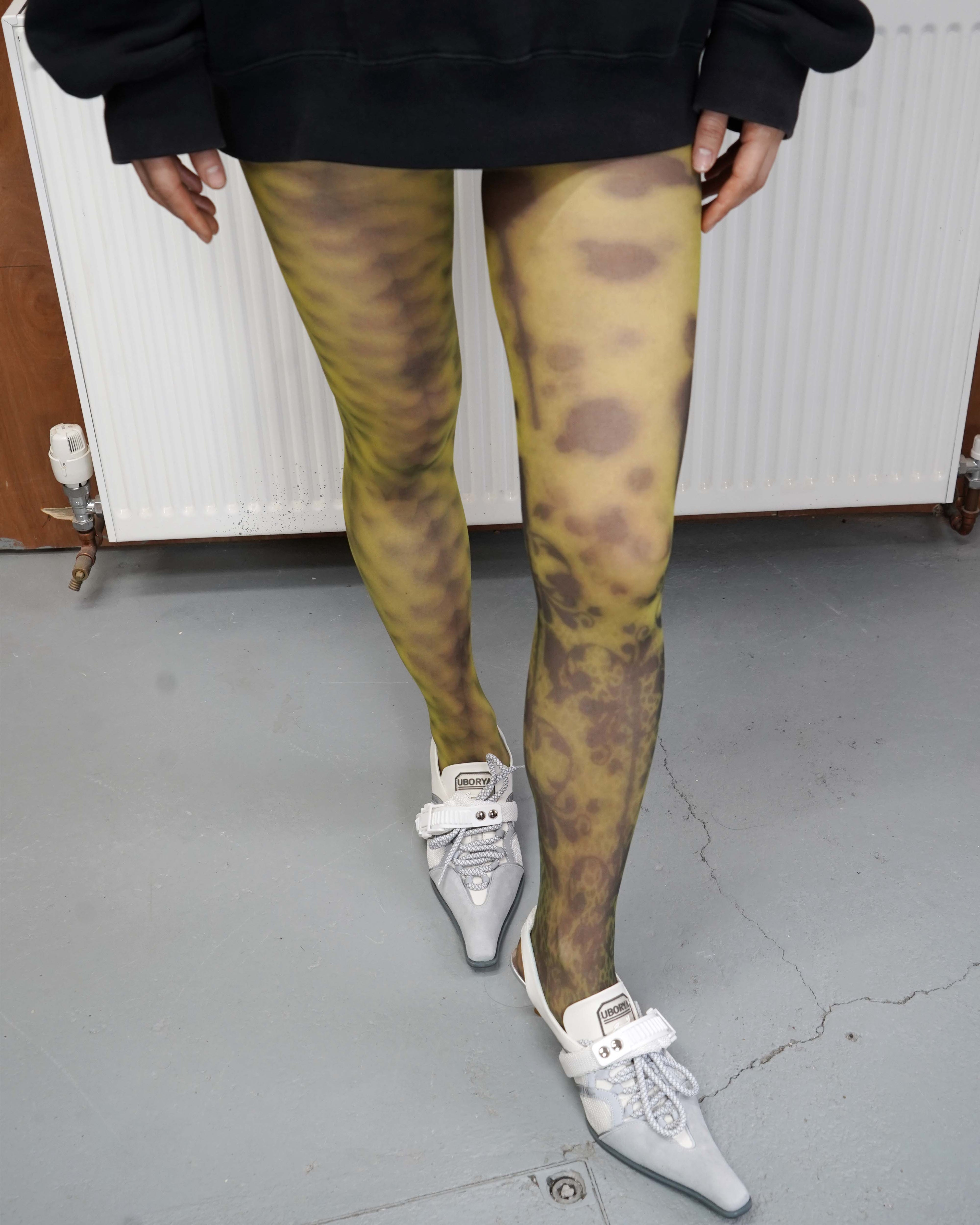 digital sheer printed tights with cyber high heel sandals