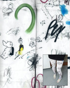 digital sketch printed sheer tights with full etails