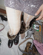 gradient fishnet tights with leopard leg warmer and burgundy kiten heel trainer close up