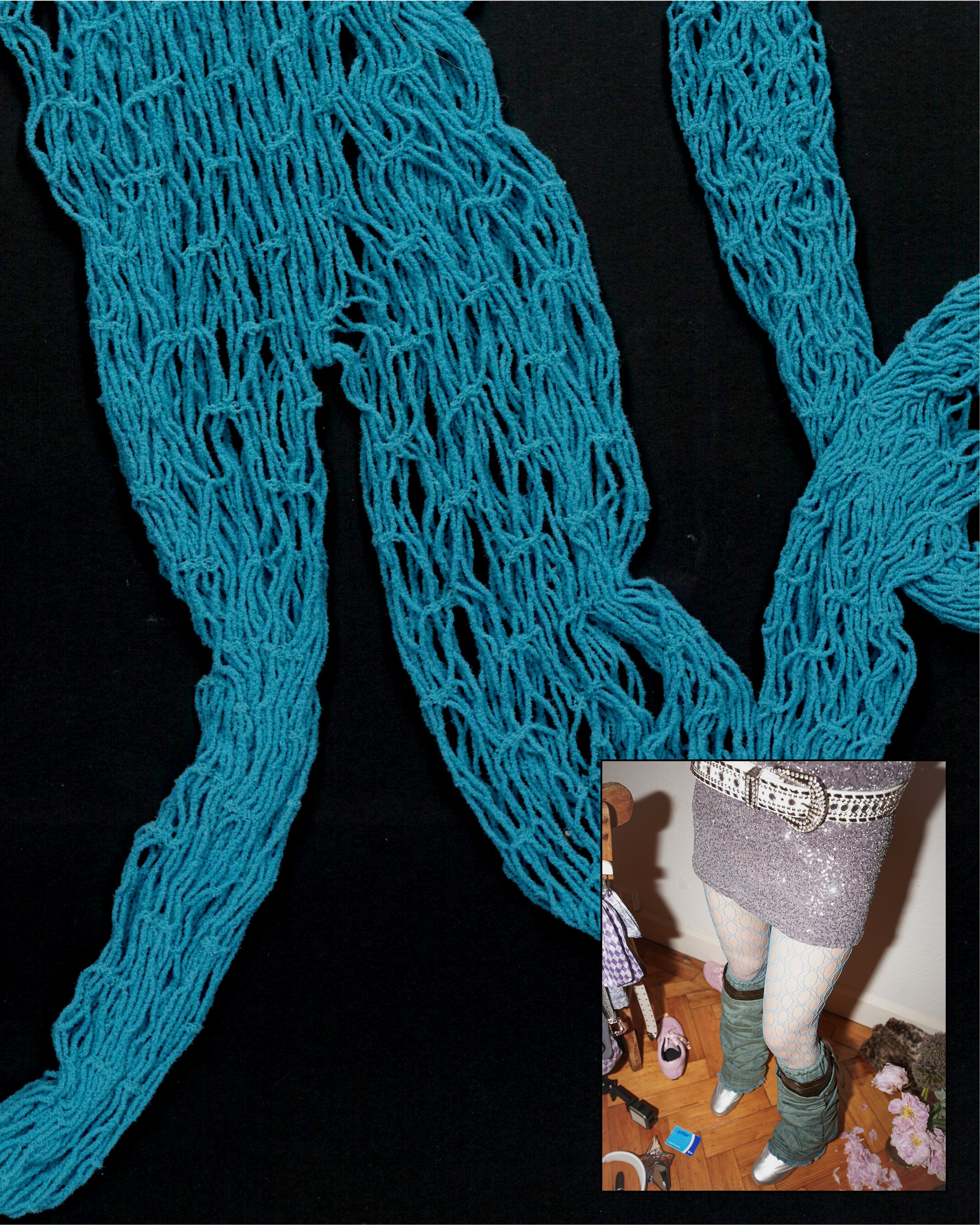 blue fishnet tights with high waist, tights