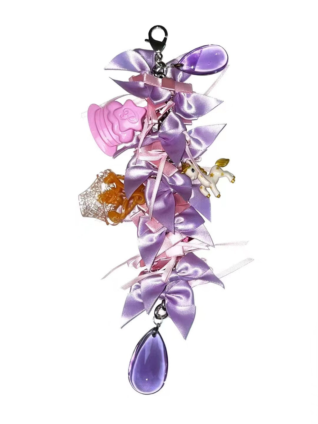 Lavender Drip Ribbon Bow Artisan Keychain - Long 07