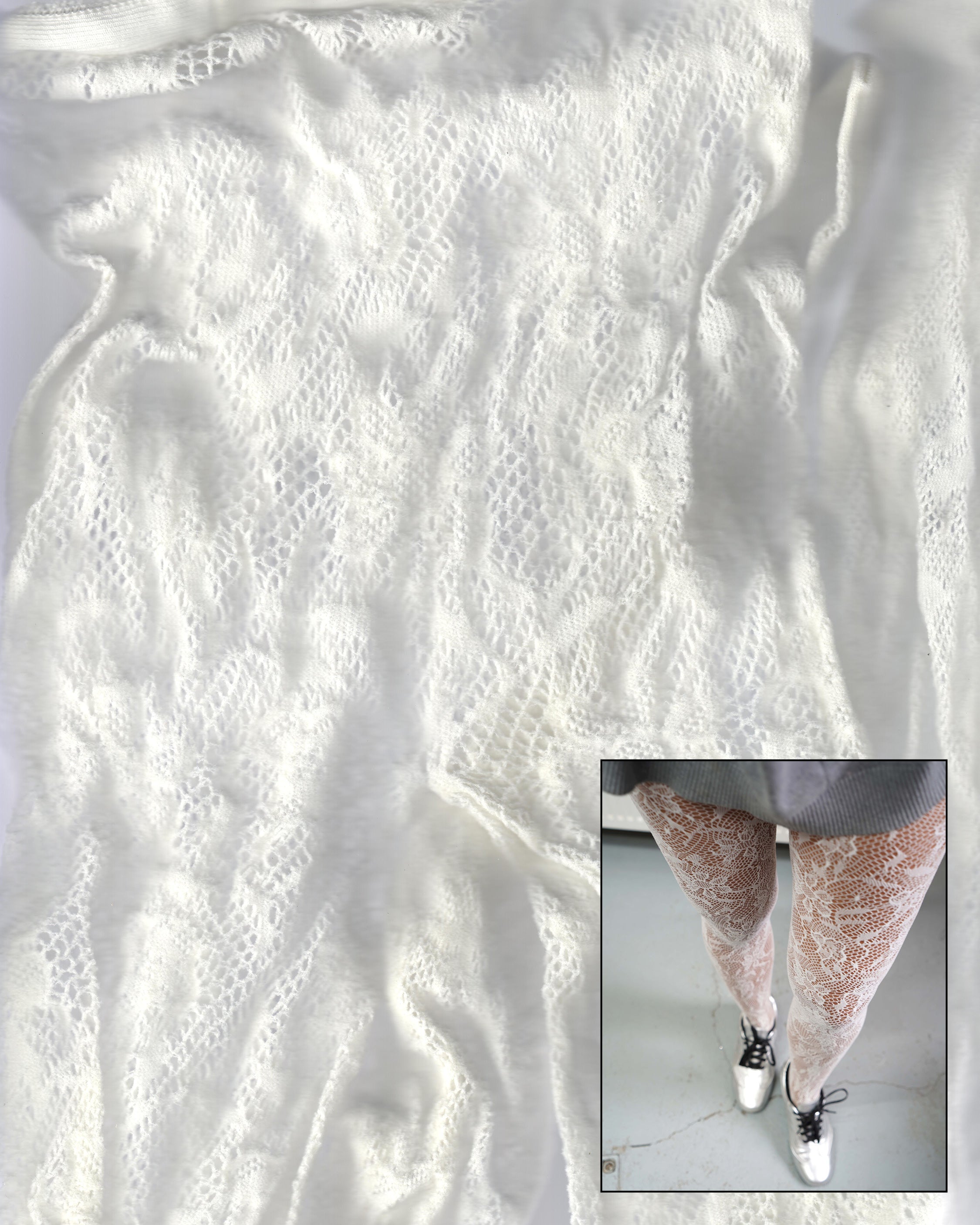 Classic Floral Pattern White Lace Tights 07