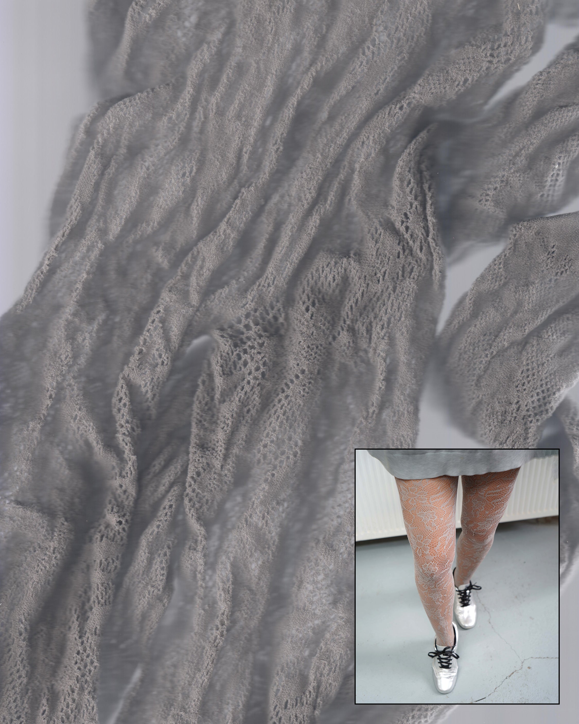 Classic Floral Pattern Grey Lace Tights 10