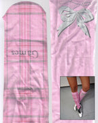 Ribbon Bow Pink Check High Ankle Socks 05