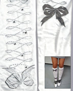 Ribbon Bow Black & White High Ankle Socks 04