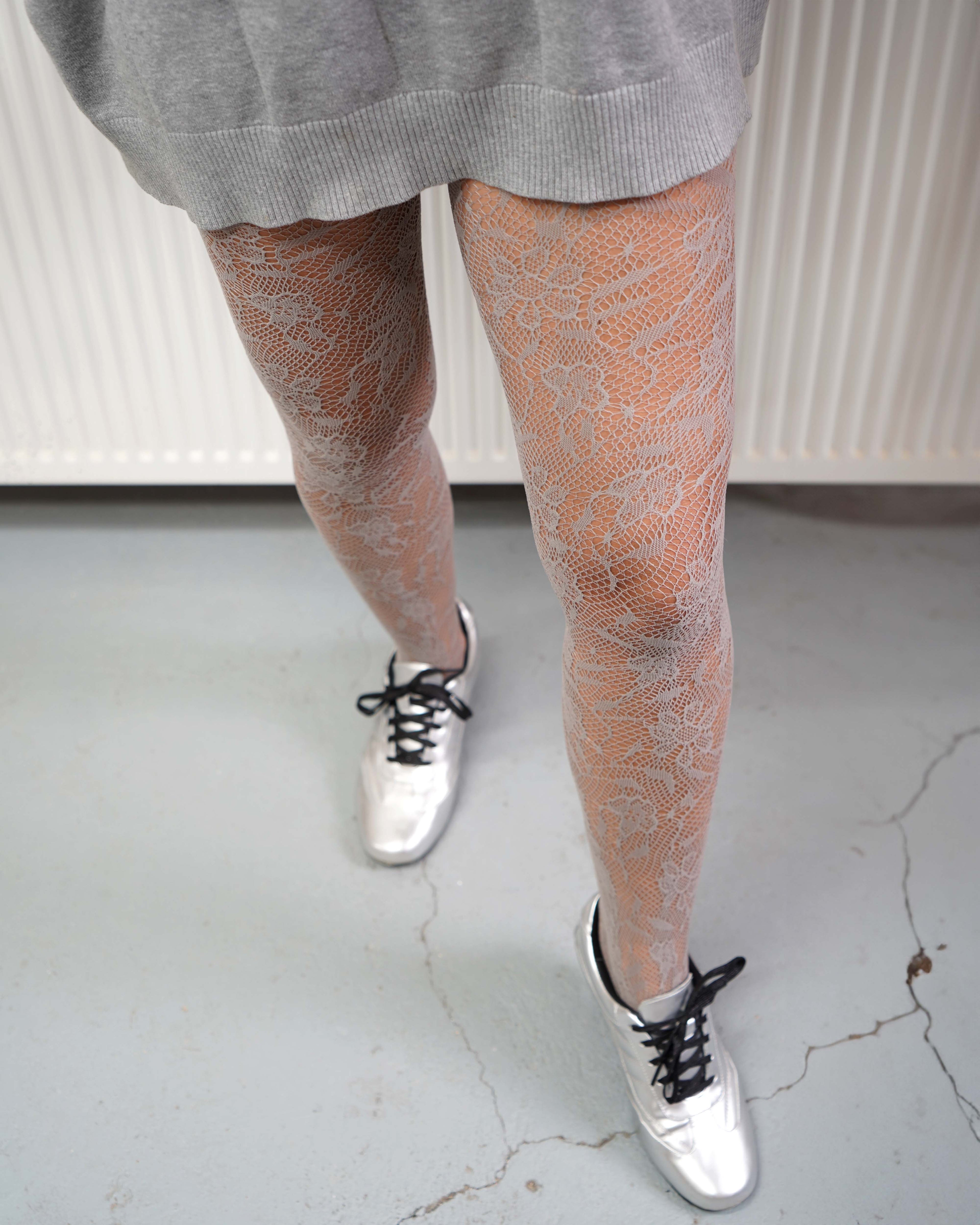 Classic Floral Pattern Grey Lace Tights 10