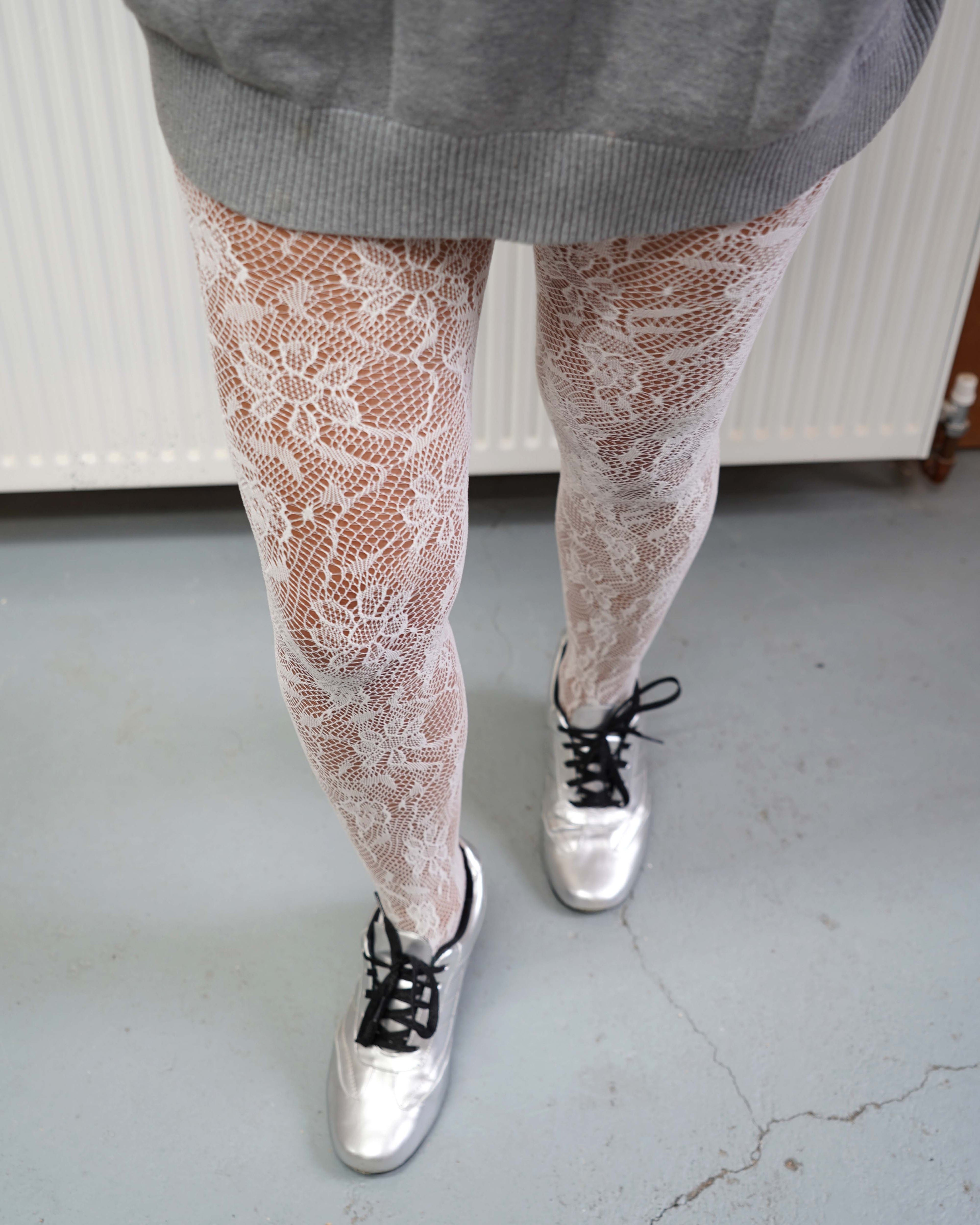 Classic Floral Pattern White Lace Tights 07