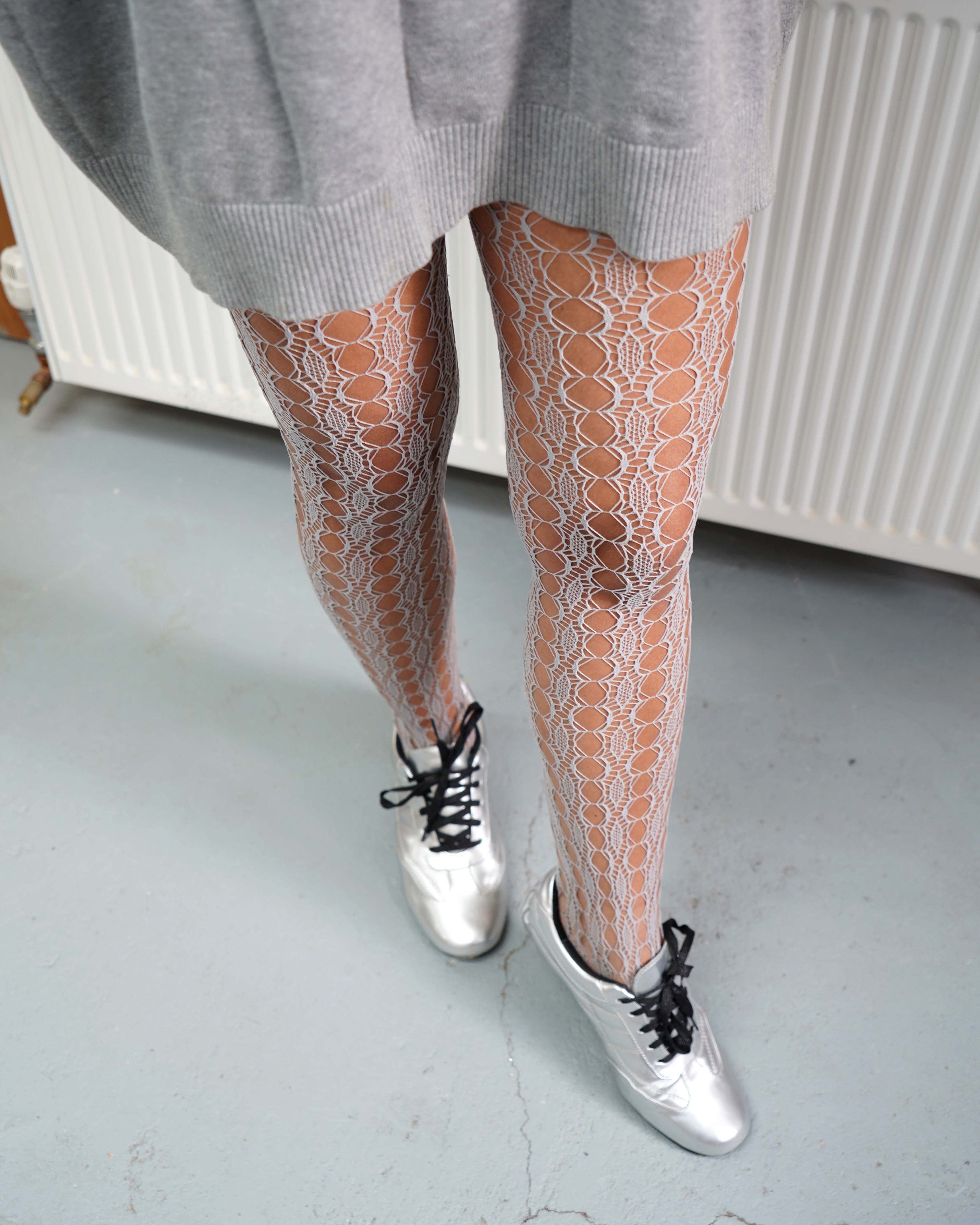 Grey Diamond Pattern Fishnet Tights 07