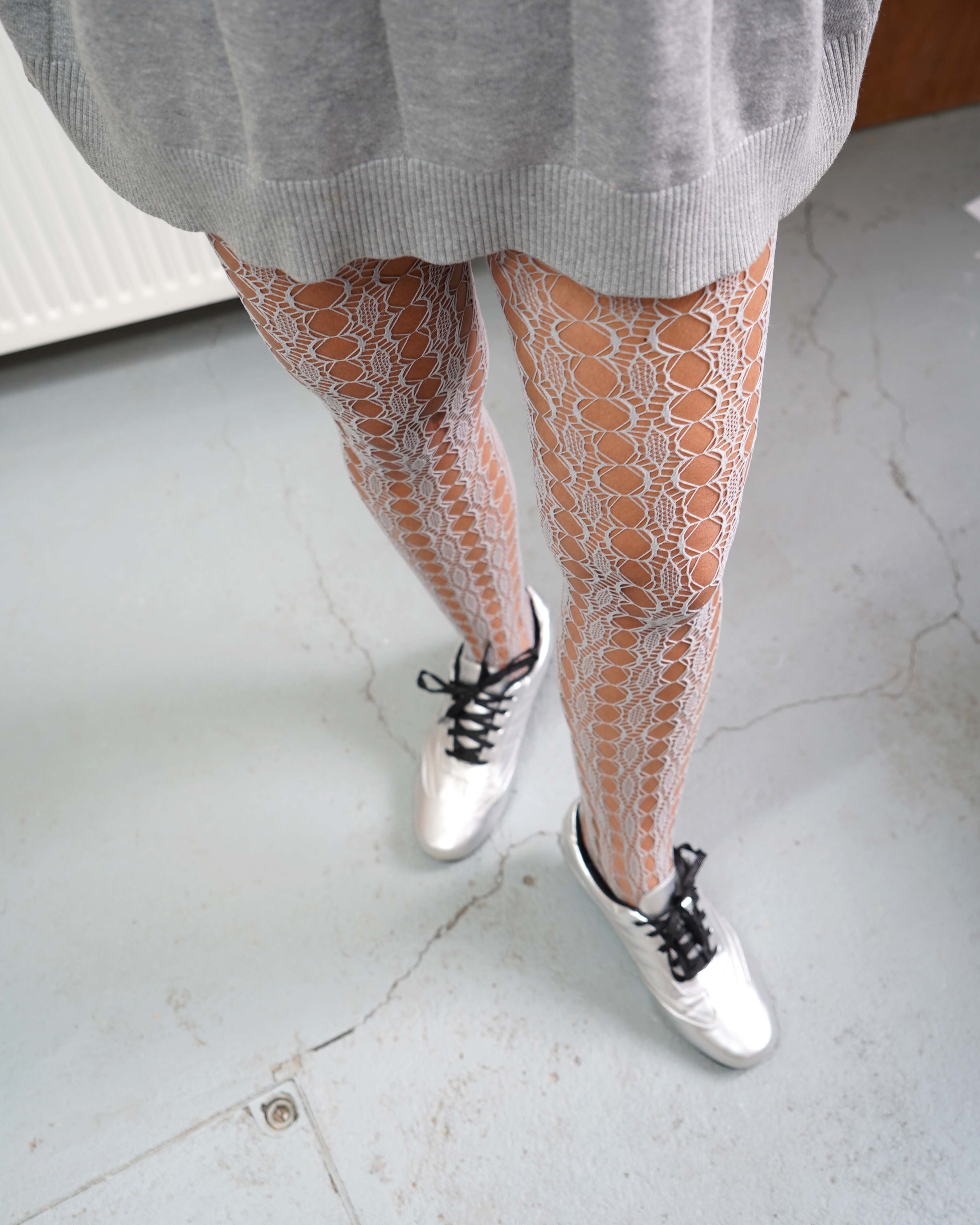 Grey Diamond Pattern Fishnet Tights 07