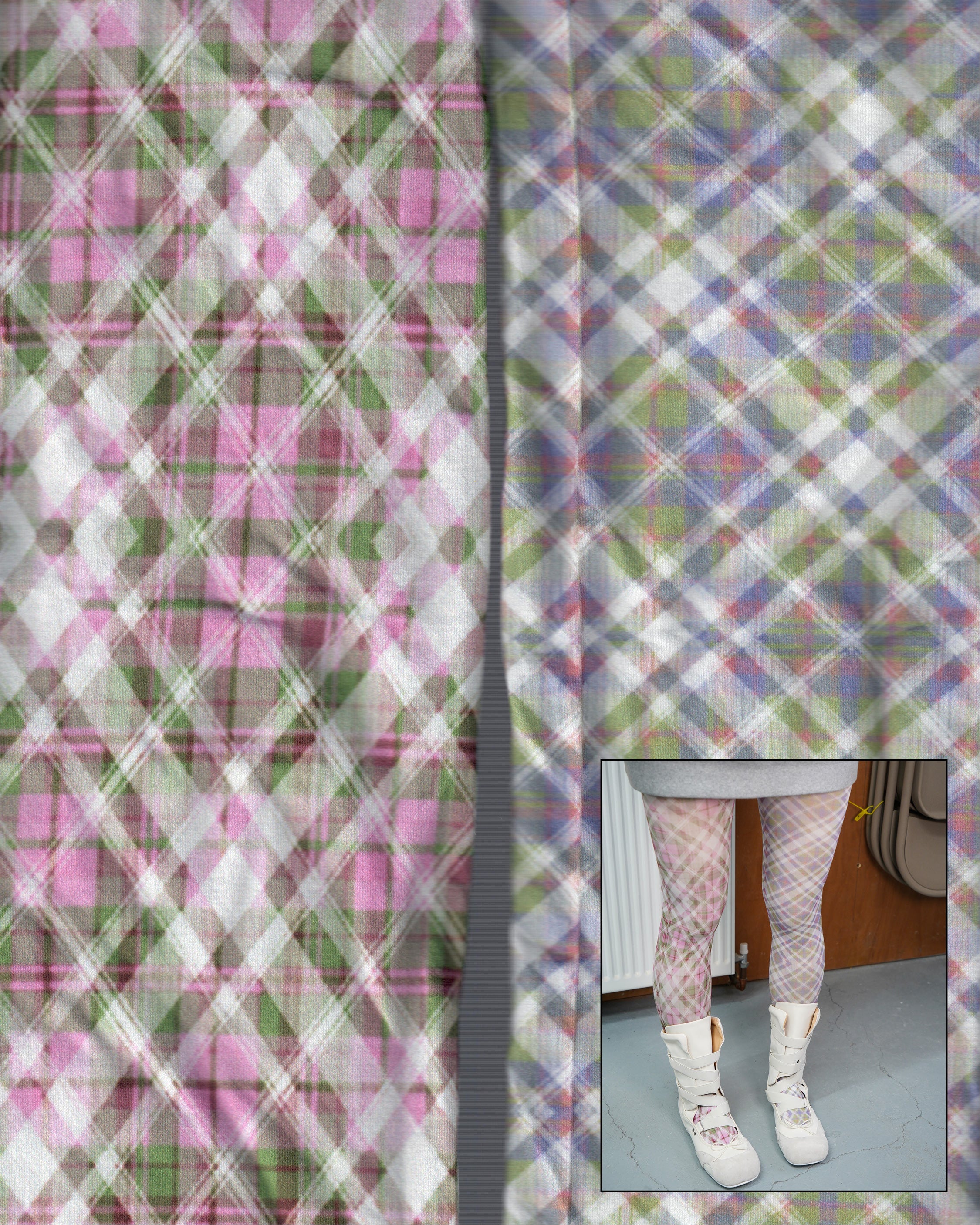 Asymmetric Argyle Cottagecore Printed Tights 02