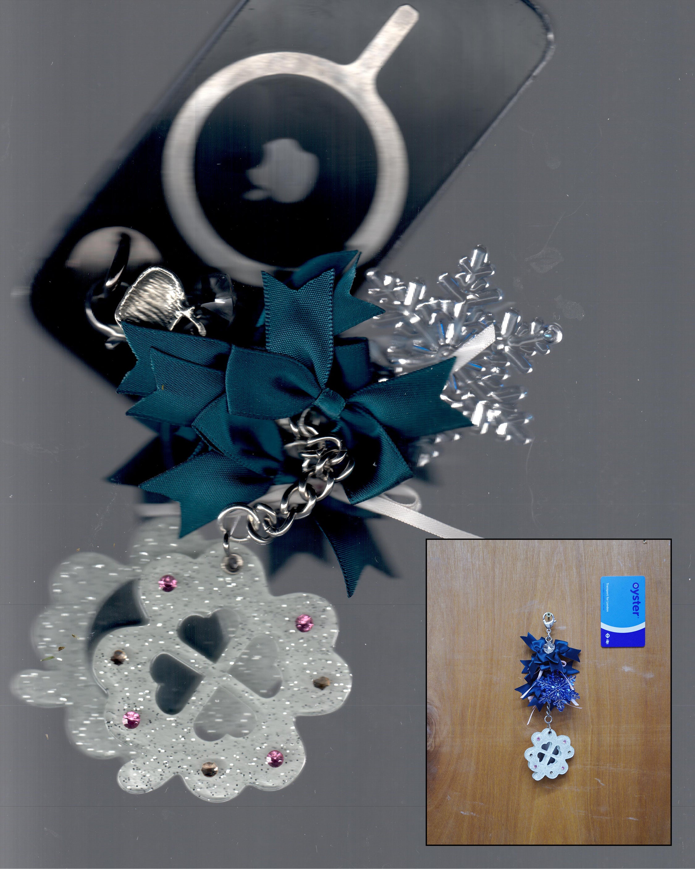 Lake Blue Mirror Ribbon Bow Artisan Keychain 12