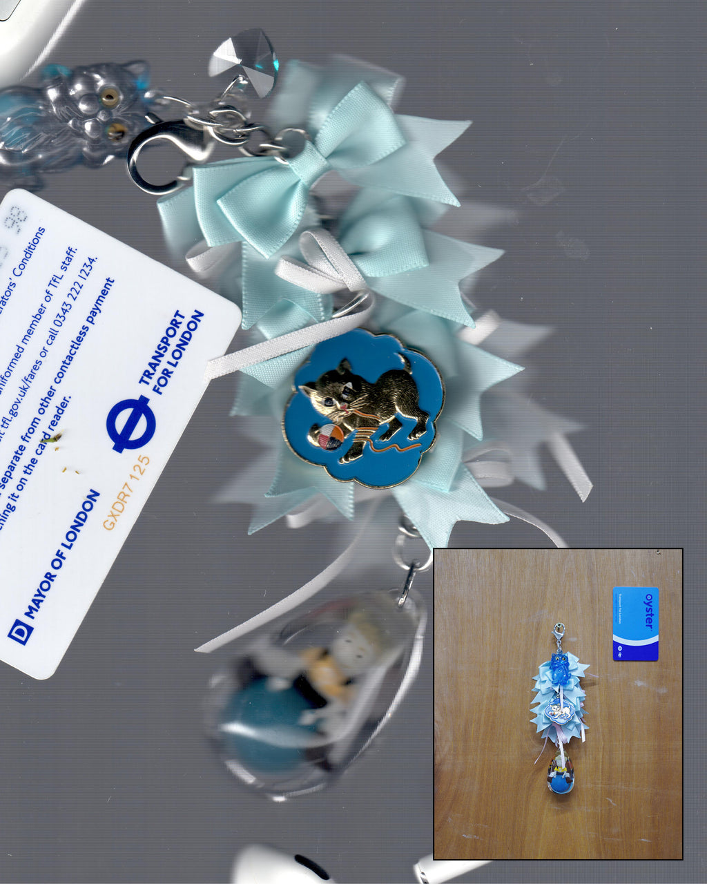 Baby Blue Drip Ribbon Bow Artisan Keychain 08