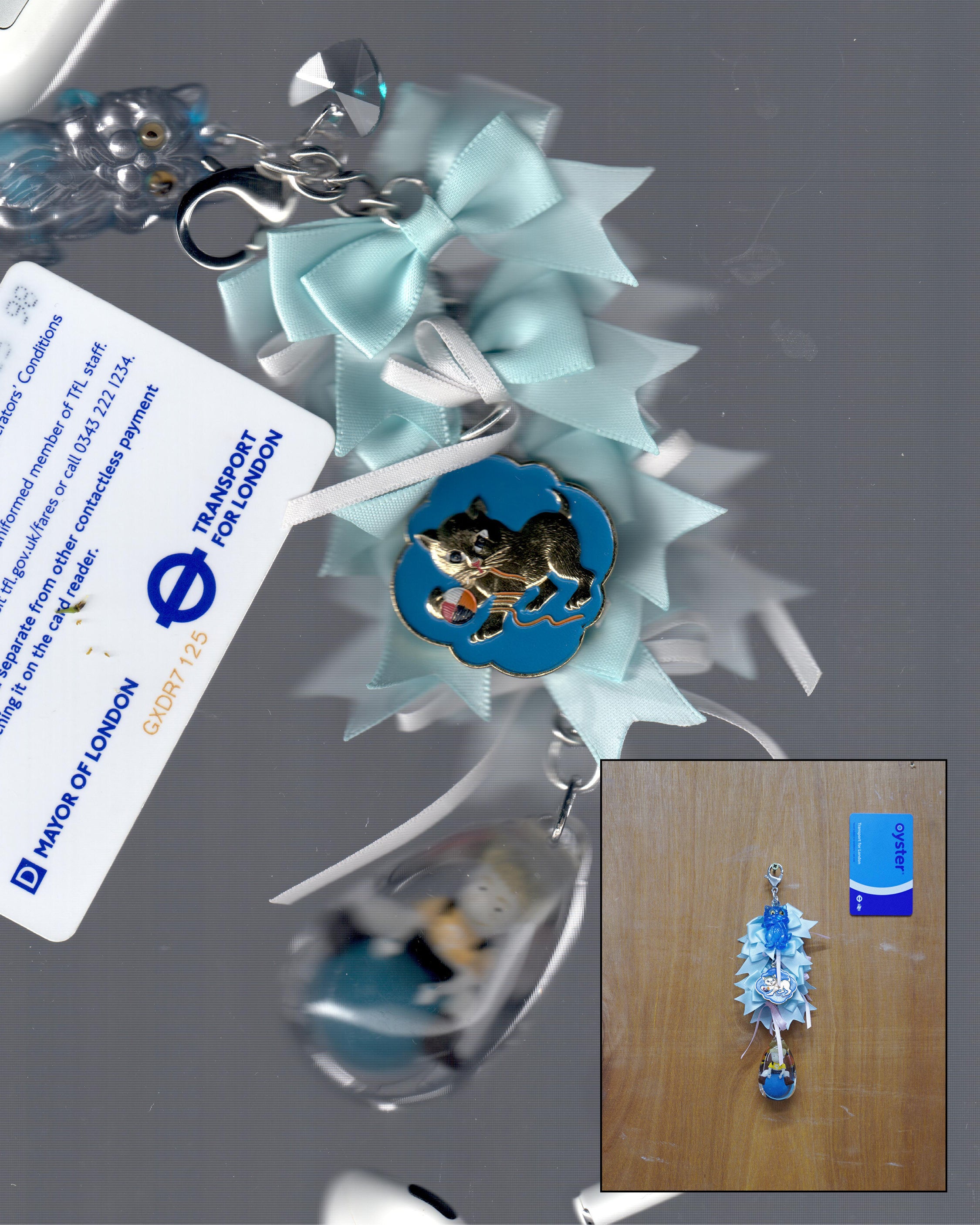 Baby Blue Drip Ribbon Bow Artisan Keychain 08
