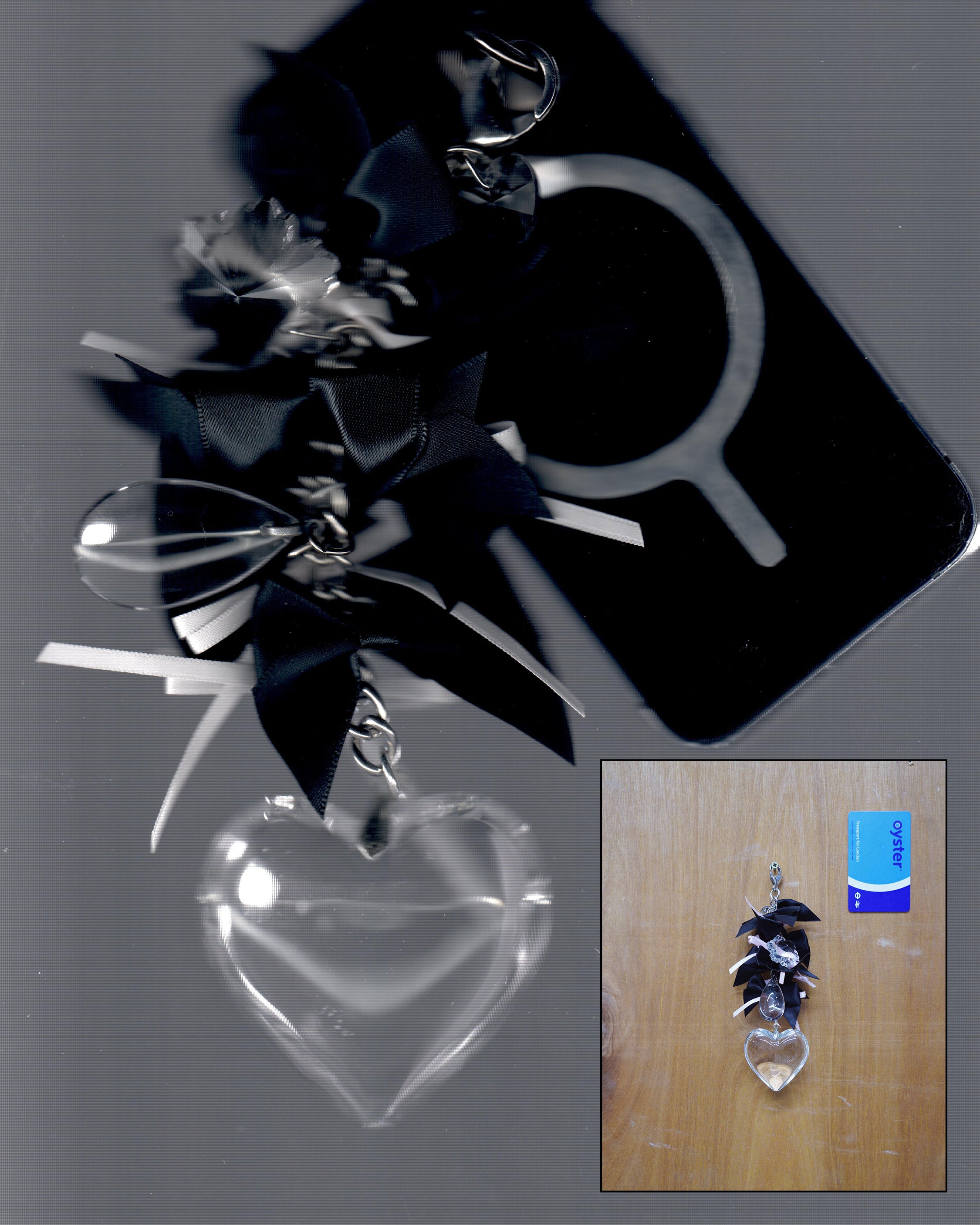 Black Heart Ribbon Bow Artisan Keychain 11